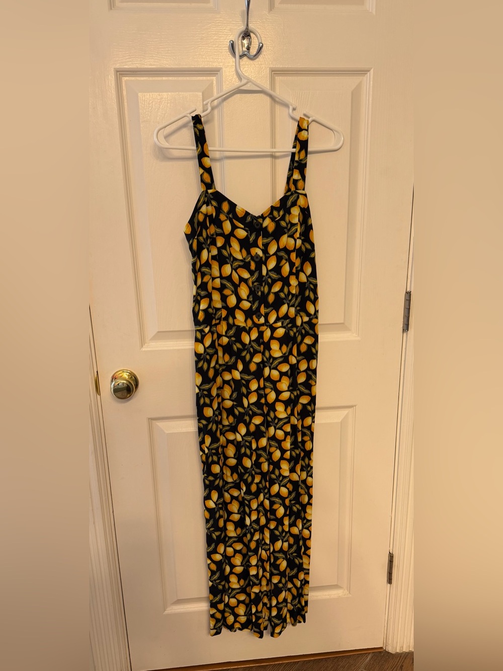 LOFT Black Jumpsuit with Yellow Lemon Print